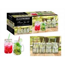 Picture of CLEAR EMBOSSED MASON JAR WITH RACK SET 4 400ML